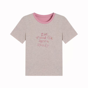 Casual round Neck Short Sleeve T-Shirt Womens Summer Top Color Block Letter Print Comfortable Breathable Cotton Blend Shirt