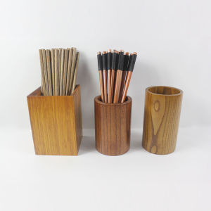Simple Style Wooden Chopsticks Holder BBQ Bamboo Skewer Bucket Storage Multi-Functional Solid Wood Kitchen Utensils