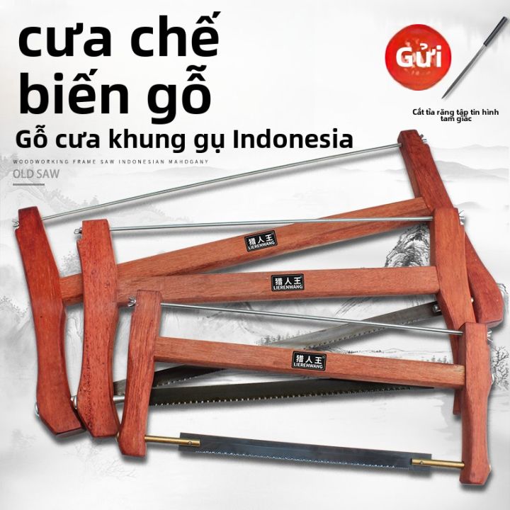 Traditional Handheld Wooden Frame Saw Old Style Push Pull Steel Blade Woodworking Hand Saw for Cutting Wood Materials
