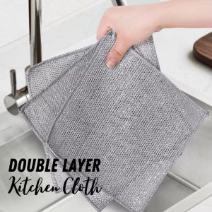 3PCS Double Layer Kitchen Cloth Silver Rag for Cleaning Household Chores Multipurpose Anti-Grease Dishwashing Towel