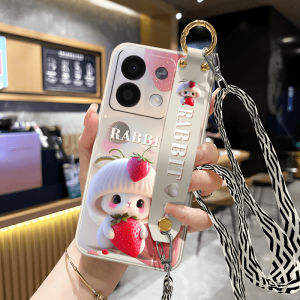 Redmi Xiaomi Note13 pro New Cartoon Rabbit Soft Silicone Wrist Strap Phone Case Protective Cover Full Protection for Women Crossbody Neck Rope Strap