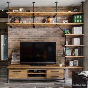 American Style Wall Mounted Pipe Bookshelf TV Cabinet Integrated Living Room Background Wall Decorative Rack Nordic Creative Storage Rack
