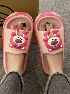 Strawberry Bear Slippers Womens Princess Style Outdoor Wearable Flat Heel Sweet Style Daily Wear EVA Material Youth Shoe