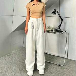 Celana Kulot Wanita Mid-Waist Full Length dengan Motif Minimalis