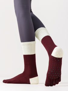 Womens Yoga Pilates Mid-Calf Anti-Slip Socks Five-Finger Split-Toe Cycling Non-Slip Cotton Blend Sports Socks Autumn Wear