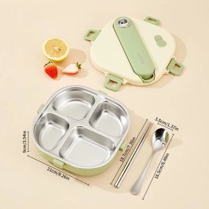 WORTHBUY | Hộp Cơm Trưa Bằng Thép Không Gỉ Dung Tích Lớn Dành Cho Trẻ Em Học Sinh Thân Thiện Với Môi Trường Chống Rò Rỉ Có Ngăn Chia Kèm Bộ Dao Dĩa Hộp Cơm Trưa Di Động Cho Trường Học