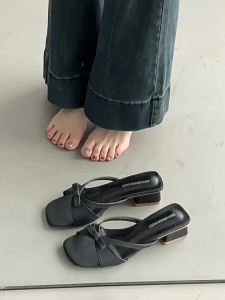 Jiaxun | Bow Knot Coarse Heel Slip On Slippers