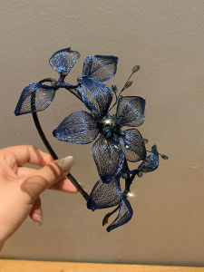 Blue Flower Crystal Hairband Womens Fashion Luxury Versatile Hair Accessories Elegant Hair Clip Stylish Hairband
