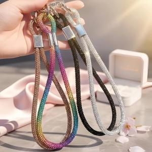Luxury Rhinestone Encrusted Short Wrist Chain / Fairy Sparkling Design Phone Strap with Clear Buckle Clip / Anti-Lost Phone & Key Hanging Ornament