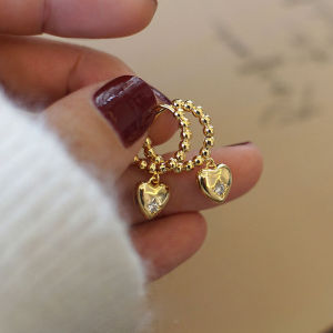 1 Pair Zircon Earrings For Women Trendy Personality Vintage Love Heart Pendant Earrings