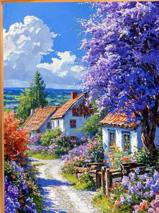 HUACAN Cross Stitch Kit Seaside Landscape 11CT Embroidery Sets Harbour Seaport Lavender Needlework Home Decor