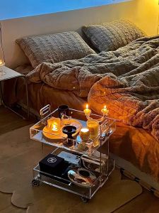 Acrylic Coffee Table Mobile Side Table Bedside Cabinet Creative Luxury Sensation Sofa Caddy Double Layer Acrylic Cart