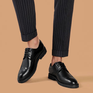 Carved Leather Shoes Mens Wedding Groom British Style Business Formal Derby Shoes Increased Height Interior Casual Leather Shoes