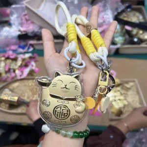 999 Pure Gold Hello Kitty Phone Chain Key Holder Bag Charm Lucky Cat God of Wealth Charm Creative Gift Cartoon Pattern