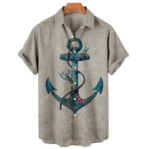 3D Ship Anchor Large-Size Lapel Shirt 3D Boat Anchor plus Size Lapels Short Sleeve Shirt