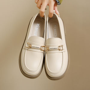 Leather Work Loafers Womens Soft Bottom Anti-Slip Casual Shoes round Toe mid Heel Deep Mouth Glue Adhesive Shoes Rubber Outsole