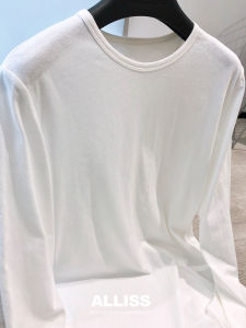 Allisscoco ผู้หญิง Basic Pure ผ้าฝ้าย สีขาว เสื้อยืดแขนยาว หลากหลาย เสื้อฐานยาวปานกลาง ชุดทํางานประเภทท่อตรง