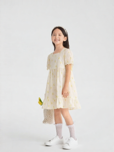 Purcotton | Childrens Summer New Cool Feel Square Collar Short Sleeve Dress