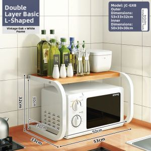 Kitchen Microwave Storage Double Layer Organizer Shelf
