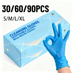 30/60/90PCS Disposable Blue Nitrile Gloves Daily Cleaning Hair Dyeing Nail Art Disposable Gloves Essential Household Items