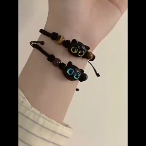 Cute Kitten Couple Woven Bracelet Beaded Bracelet for Women Men Vintage Ins Fashion Friendship Bracelet Korean Jewelry Accessories