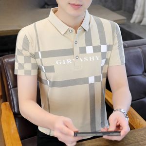 HENGYUANXIANG | Áo thun nam cổ polo in họa tiết kẻ caro tay ngắn chất liệu cotton nguyên chất cao cấp thời trang mùa hè thường ngày