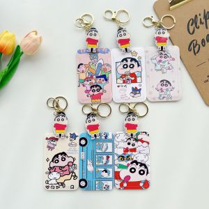 ZEEMIN Halloween Christmas New Kawaii Crayon Shin-Chan Card Holder with Lanyard Nohara Shiro Action Kamen Student ID Cards Anti-Lost Slide Meal Card Cover