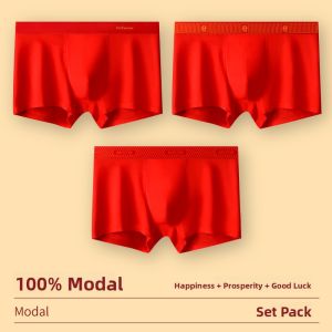 MiiOW | Red Modal Boxer Shorts For Men 2025 New Style Cool Feeling Lucky Year Gift Youth Antibacterial Mid Waist Briefs Pure Color