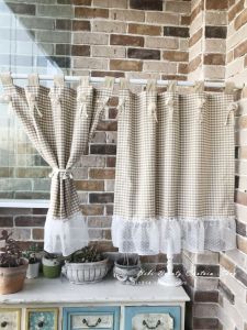 Decorative Double-Sided Coffee Plaid Color-Woven Cotton-Linen Kitchen Mini Curtain Feng Shui Door Curtain American Country Style