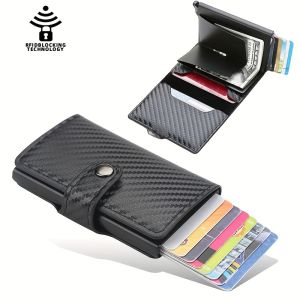 กระเป๋าสตางค์ QuXis สำหรับผู้ชาย แบบมินิมอล RFID รุ่นกระเป๋าเก็บบัตรที่ยึดบัตรคาร์บอนไฟเบอร์แบบเรียบง่าย