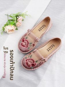 SHIPAILUO | รองเท้าผ้าอีสานสำหรับผู้หญิงในฤดูร้อน รองเท้าผ้าใบพื้นแบนแบบลำลองระบายอากาศได้ดี พื้นรองเท้าทำจากยาง พื้นรองเท้าแบบแบน