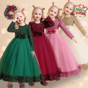 Mqatz mùa thu mùa đông giáng sinh ăn mặc Đầm công chúa cho cô gái trẻ em dài tay tiệc tùng sequined Gown mới cho trẻ em năm trang phục sd079