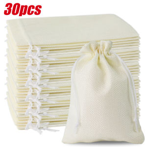 30PCS Milky White Drawstring Burlap Bag Jute Gift DIY Wedding Favor Gift Bag For Packaging Candy Chocolate Jewery