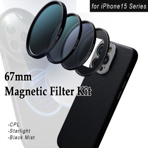 Leather Magnetic Phone Case with 67mm Filter Kit CPL Star Black Mist Filter Wireless Charging for iPhone 15 Pro/Pro Max MagSafe