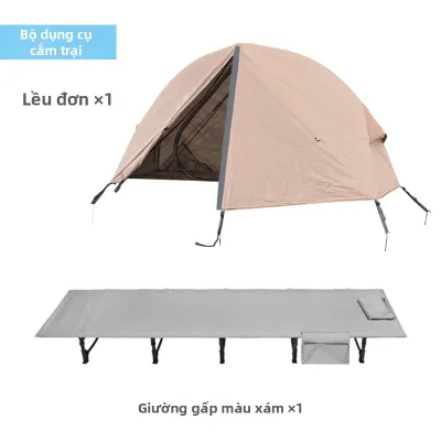 CAMPLEADER |Bộ combo lều đơn kèm giường di động lều chống đất cắm trại ngoài trời dễ dàng gấp gọn và mang theo cho một người