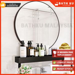 BathKu MIRROR Bathroom Mirror wall mirror Aluminium Mirror Deco Mirror Dressing Mirror Vanity Beauty Makeup Mirror Dressing Mirror And Glass Shelf / Mirror cermin rak tandas Deco - Black white Gold cermin bulat round mirror 镜子 圆镜