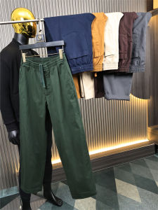 กางเกงขายาวทรงตรงผ้าฝ้ายแท้เอวยางยืดสำหรับผู้ชาย กางเกงขายาวลำลองฤดูใบไม้ร่วง สีพื้น กางเกงขายาวลำลองสไตล์สตรีทสำหรับผู้ชาย