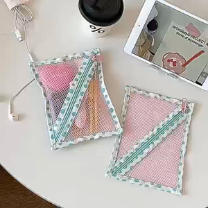 Korean style Mesh Zipper Bags Storage PouchWide Opening Portable Zipper Organizer Makeup Pouch