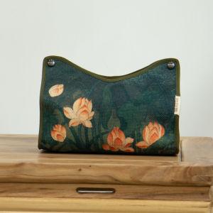 กล่องใส่กระดาษเช็ดหน้าสไตล์จีนย้อนยุค ผ้าฝ้ายลินิน กระเป๋าใส่กระดาษเช็ดหน้าแบบถอดได้สำหรับห้องนั่งเล่น ร้านชา รถยนต์