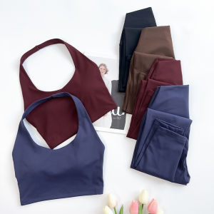 ชุดออกกำลังกายโยคะ 2 ชิ้นสำหรับผู้หญิง เสื้อชั้นในกีฬาและกางเกงเลกกิ้ง ให้ความรู้สึกเหมือนไม่ได้ใส่ ยืดหยุ่นสูง สวมใส่สบาย