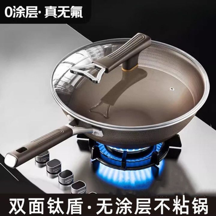 Titanium Non-Stick Wok Flat Bottomed Cooking Pot for Gas Stove And ...