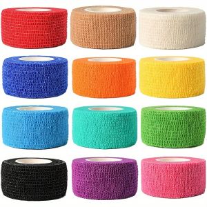 12 Rolls Sport Self-Adherent Tape Elastoplast Adhesive Wrap Cohesive Bandages First Aid Tape Pet Tape 2.5cm*4.5m Random Color