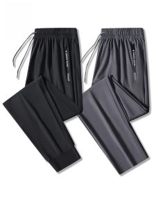 ROMON | Lormen Ice Silk Mens Casual Pants Summer Thin Air Conditioning Elastic Quick Dry Loose Straight Leg Sport Trousers Youth Fashion