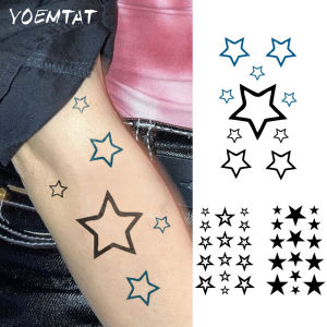 3pcs Waterproof Temporary Tattoo Sticker Black Blue Stars Geometric Cute Fun Pattern Body Art Arm Fake Tattoos Sleeve Women Men