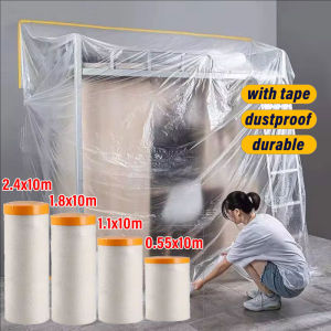 10M Long Pre-Taped Masking Film Plastic Sheeting Automotive Washi Tape No Residue Painters Plastic Drop Cloth for Painting