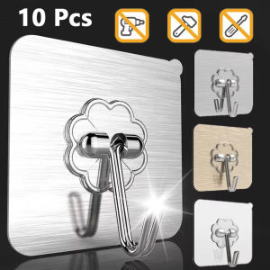 【Naitre】10PCS Tricolor Self Adhesive Hooks Rotating Waterproof Strong Hook Holder Wall Door Storage Hanging Hooks Kitchen Bathroom Organizer
