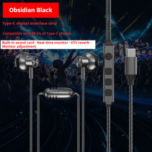 Newmsnr | With Sound Card For Live Broadcast Karaoke Earphones Type-C In-ear Headphones With HD Mics Surround Sound Headsets for Samsung