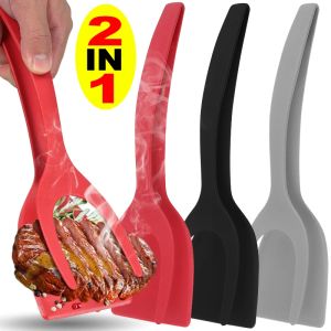 คีมคีบไนลอนแบบ2อิน1ที่คีบสเต็กแพนเค้กไม่ติดที่คีบไข่คลิปหนีบไข่เจียวสำหรับเครื่องมือทำอาหารในครัวเกรดอาหาร