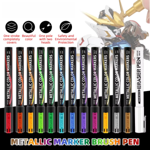 DSPIAE MKA 12 Colors Super Metallic Marker Brush Pen Water-based Soft Head paint for Gundam Mecha Model Making Hobby DIY Tool