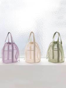 Foldable Leisure Mesh Hollow out Tote Bag Drawstring Drawstring Pocket Swimming Personal Hygiene Bag Travel Organizing Ultralight Cosmetics Bag